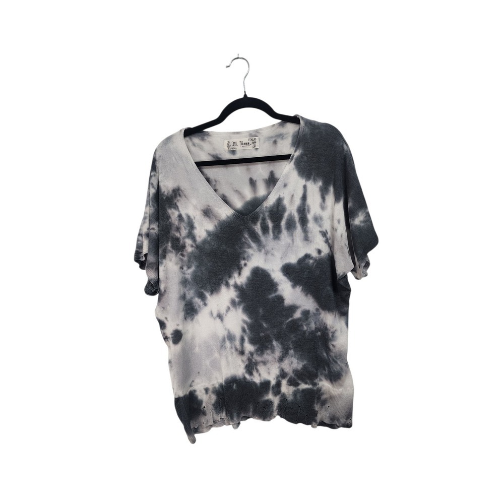 M. Rena Tie Dye Distressed Knit V-Neck T-Shirt‎ Top Medium Large